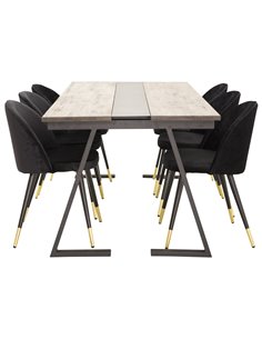 Matgrupp Jakarta med Velvet matstolar, 200 × 90 cm