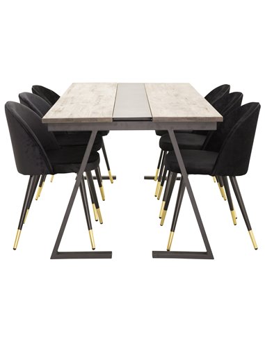 Matgrupp Jakarta med Velvet matstolar, 200 × 90 cm