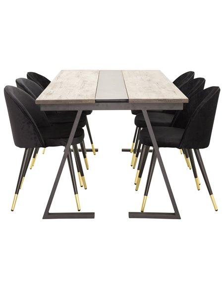 Matgrupp Jakarta med Velvet matstolar, 200 × 90 cm