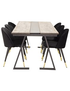 Matgrupp Jakarta med Velvet matstolar, 200 × 90 cm 2