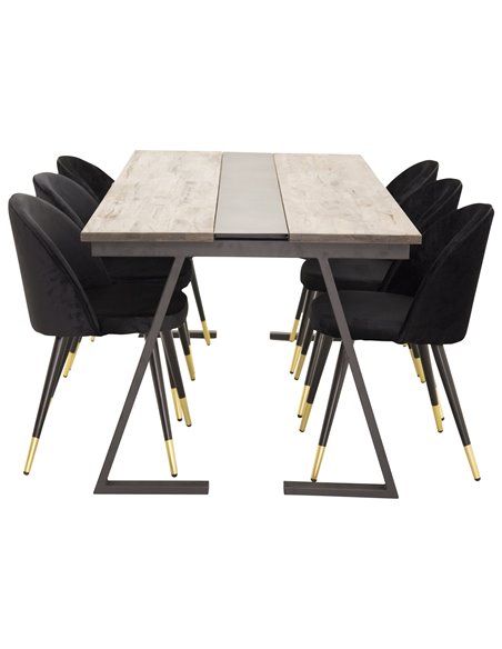 Matgrupp Jakarta med Velvet matstolar, 200 × 90 cm