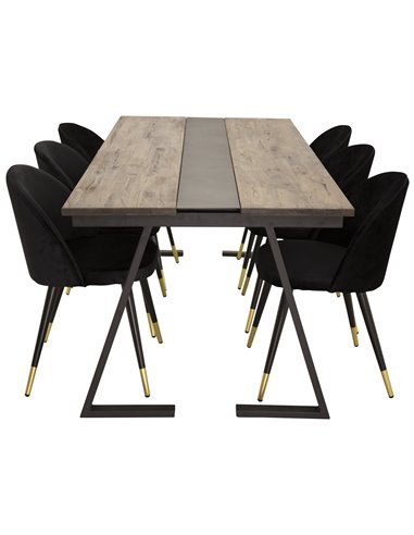 Matgrupp Jakarta med Velvet matstolar, 200 × 90 cm