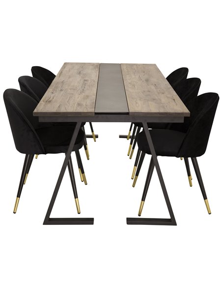 Matgrupp Jakarta med Velvet matstolar, 200 × 90 cm