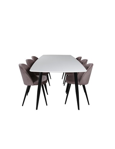 Matgrupp Polar med Velvet matstolar, 240 × 100 cm