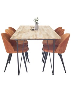 Matgrupp Bali med Velvet matstolar, 200 × 90 cm