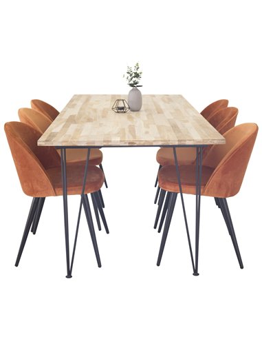 Matgrupp Bali med Velvet matstolar, 200 × 90 cm