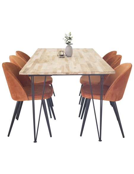 Matgrupp Bali med Velvet matstolar, 200 × 90 cm