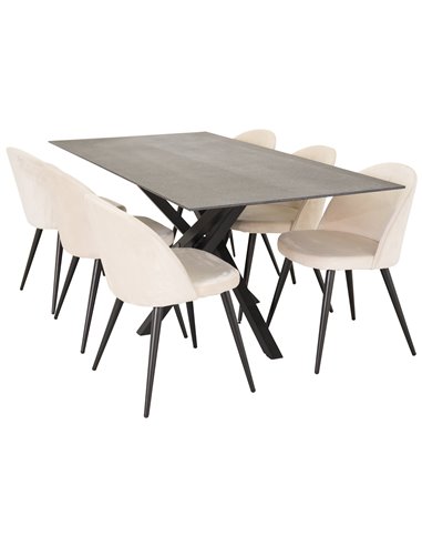 Matgrupp Piazza med Velvet matstolar, 180 × 90 cm