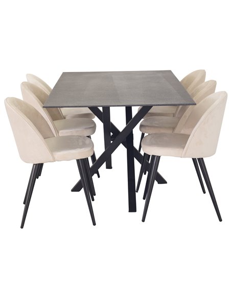 Matgrupp Piazza med Velvet matstolar, 180 × 90 cm