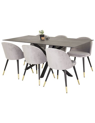 Matgrupp Piazza med Velvet matstolar, 180 × 90 cm