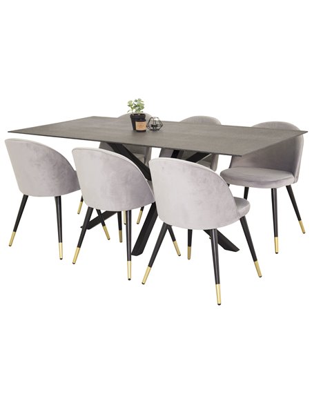 Matgrupp Piazza med Velvet matstolar, 180 × 90 cm