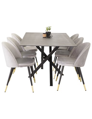 Matgrupp Piazza med Velvet matstolar, 180 × 90 cm