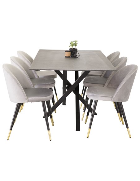 Matgrupp Piazza med Velvet matstolar, 180 × 90 cm