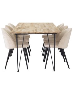 Matgrupp Bali med Velvet matstolar, 200 × 90 cm