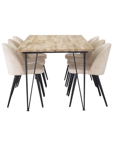 Matgrupp Bali med Velvet matstolar, 200 × 90 cm