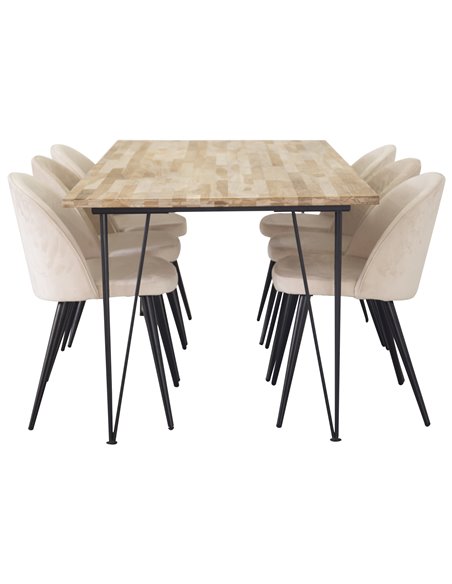 Matgrupp Bali med Velvet matstolar, 200 × 90 cm