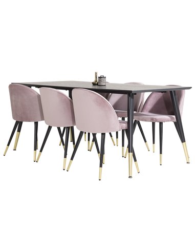 Matgrupp Dipp med Velvet matstolar, 180 × 90 cm