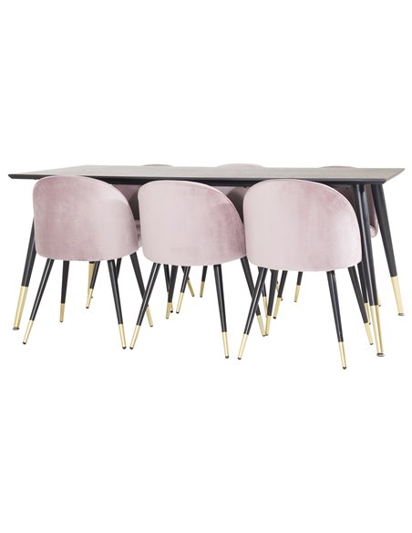 Matgrupp Dipp med Velvet matstolar, 180 × 90 cm