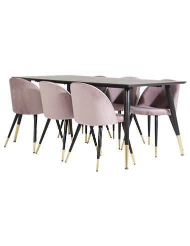 Matgrupp Dipp med Velvet matstolar, 180 × 90 cm