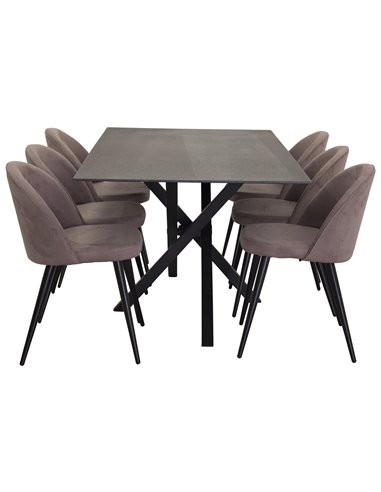 Matgrupp Piazza med Velvet matstolar, 180 × 90 cm