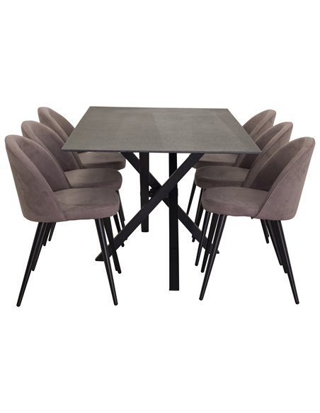 Matgrupp Piazza med Velvet matstolar, 180 × 90 cm