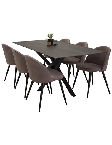 Matgrupp Piazza med Velvet matstolar, 180 × 90 cm