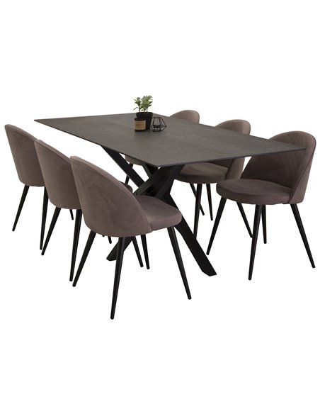 Matgrupp Piazza med Velvet matstolar, 180 × 90 cm
