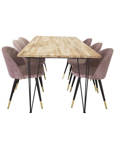 Matgrupp Bali med Velvet matstolar, 200 × 90 cm