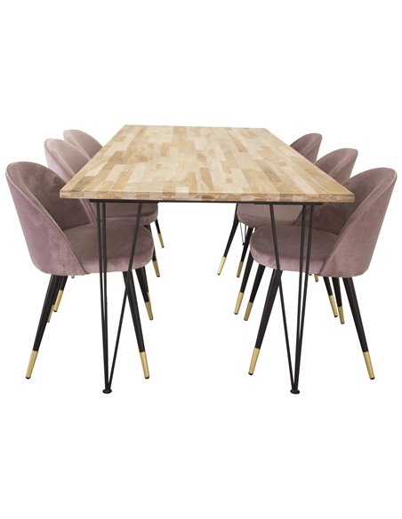 Matgrupp Bali med Velvet matstolar, 200 × 90 cm
