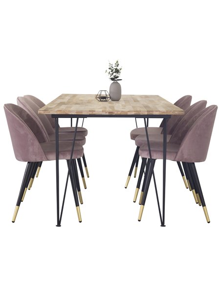 Matgrupp Bali med Velvet matstolar, 200 × 90 cm