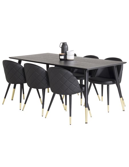 Matgrupp Dipp med Velvet matstolar, 180 × 90 cm