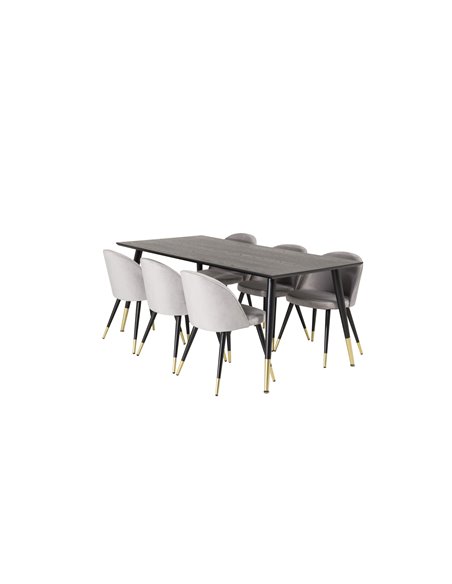 Matgrupp Dipp med Velvet matstolar, 180 × 90 cm