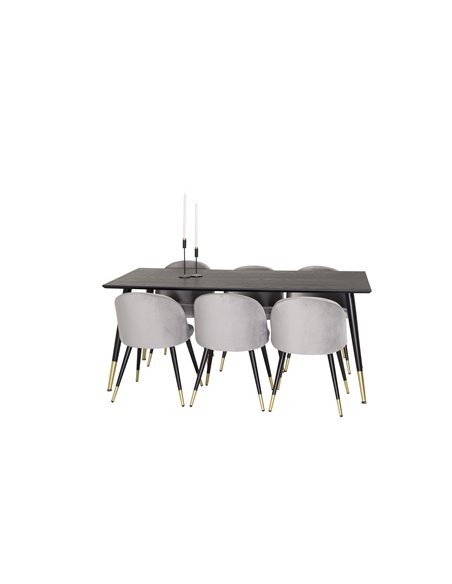 Matgrupp Dipp med Velvet matstolar, 180 × 90 cm