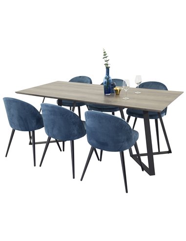 Matgrupp Marina med Velvet matstolar, 180 × 90 cm