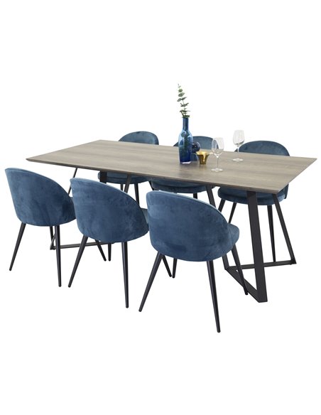 Matgrupp Marina med Velvet matstolar, 180 × 90 cm