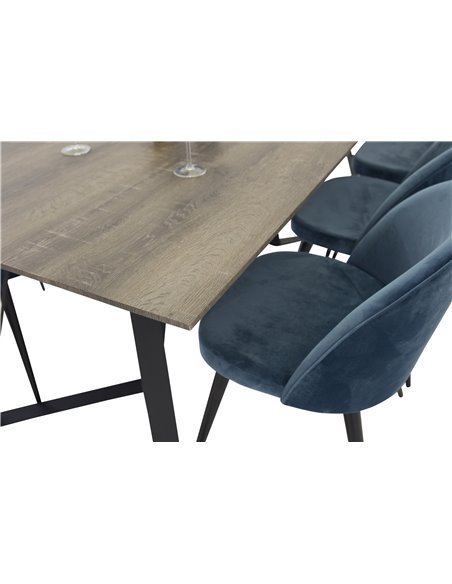 Matgrupp Marina med Velvet matstolar, 180 × 90 cm
