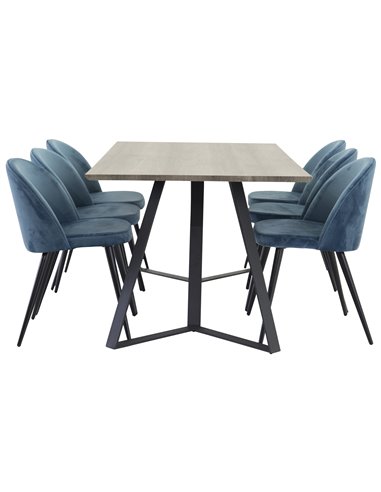 Matgrupp Marina med Velvet matstolar, 180 × 90 cm