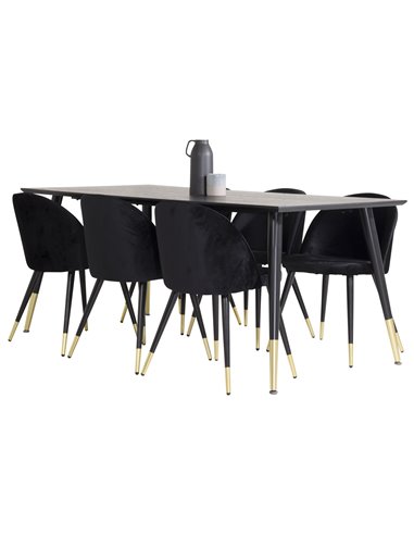 Matgrupp Dipp med Velvet matstolar, 180 × 90 cm