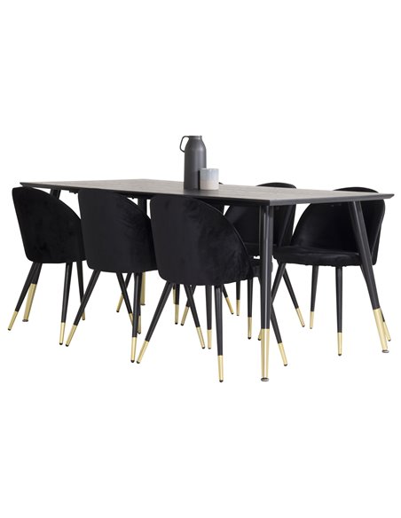 Matgrupp Dipp med Velvet matstolar, 180 × 90 cm