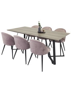 Matgrupp Marina med Velvet matstolar, 180 × 90 cm