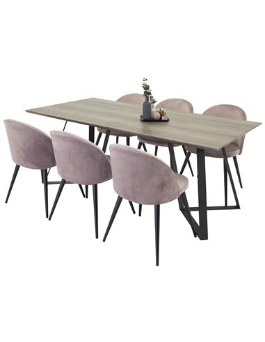 Matgrupp Marina med Velvet matstolar, 180 × 90 cm