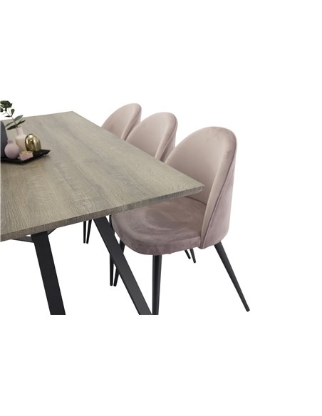 Matgrupp Marina med Velvet matstolar, 180 × 90 cm