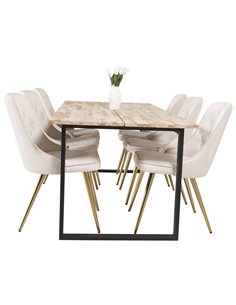 Matgrupp Cirebon med Velvet Deluxe matstolar, 200 × 90 cm