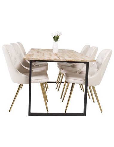 Matgrupp Cirebon med Velvet Deluxe matstolar, 200 × 90 cm