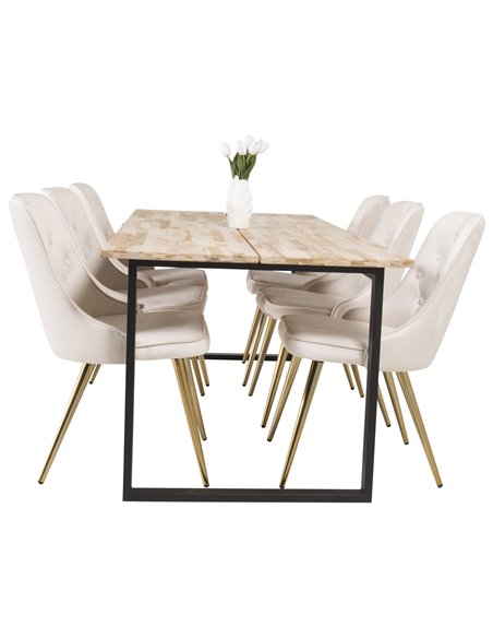 Matgrupp Cirebon med Velvet Deluxe matstolar, 200 × 90 cm