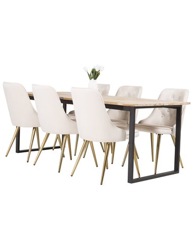 Matgrupp Cirebon med Velvet Deluxe matstolar, 200 × 90 cm