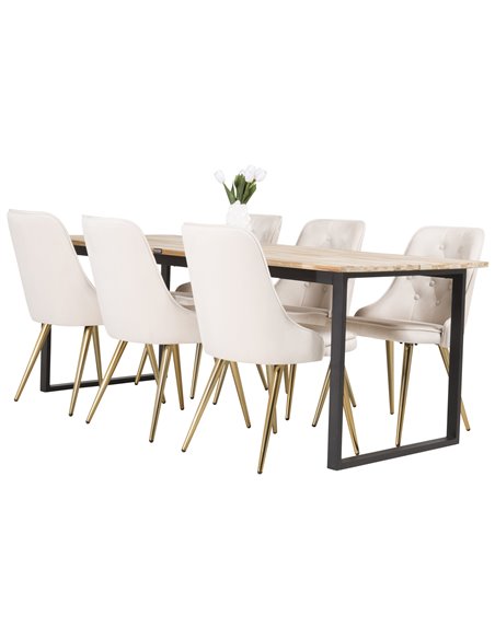 Matgrupp Cirebon med Velvet Deluxe matstolar, 200 × 90 cm