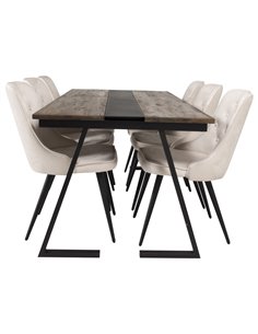 Matgrupp Jakarta med Velvet Deluxe matstolar, 200 × 90 cm