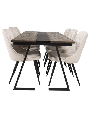 Matgrupp Jakarta med Velvet Deluxe matstolar, 200 × 90 cm