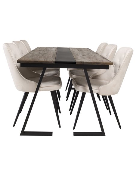 Matgrupp Jakarta med Velvet Deluxe matstolar, 200 × 90 cm